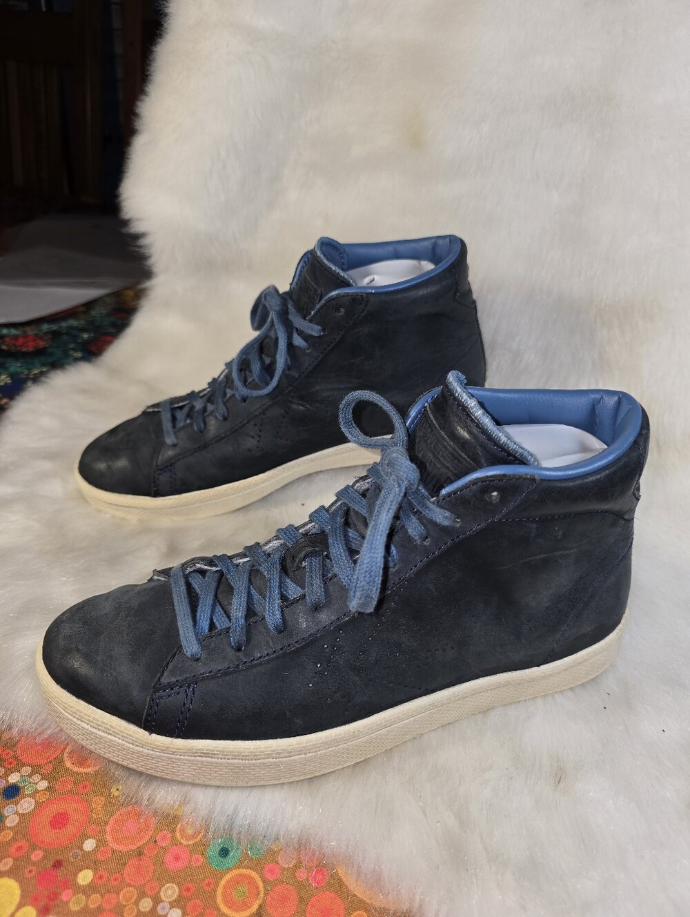 Converse Distressed Navy Leather High-Top Sneakers - Unisex